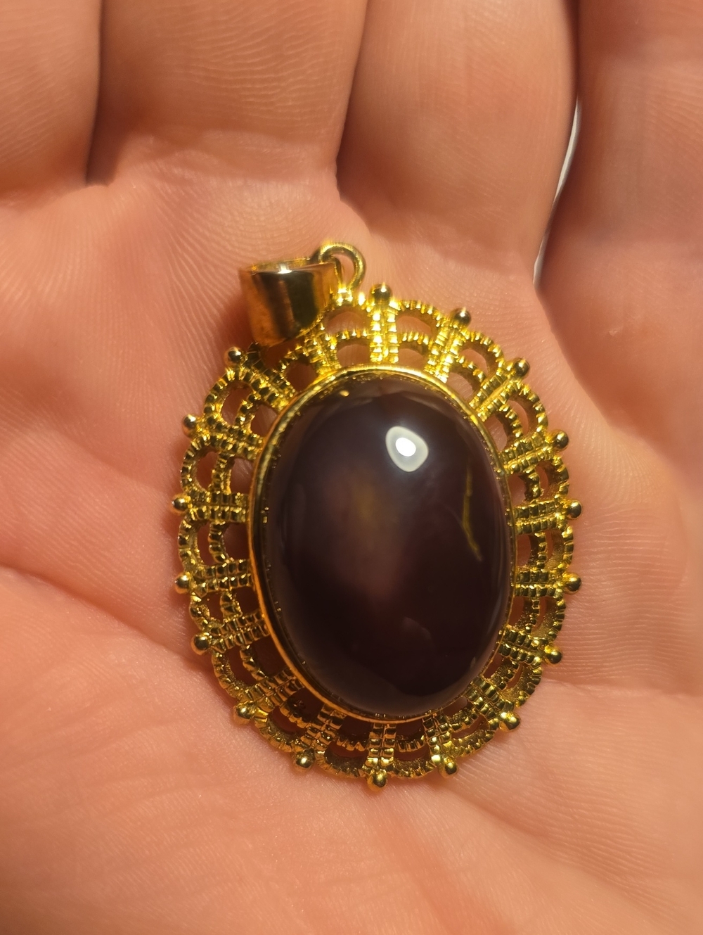 Gold-Tone Purple Oval Australian Mookaite  Cabashon Pendant Necklace